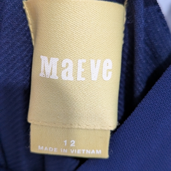 Anthropologie Maeve Yumi Maxi Dress Navy Blue V-Neck Woven Waistband Size 12 - Picture 8 of 11